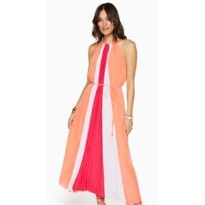 Ramy Brook Kat Maxi Dress Women L Orange Red White Color Block Stripe ‎ Resort